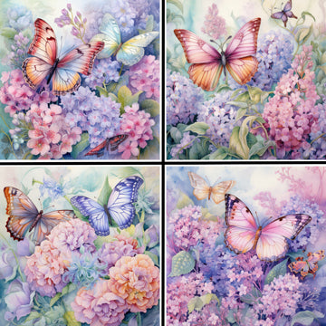 Hydrangea Butterflies Coaster Set - 42147CS