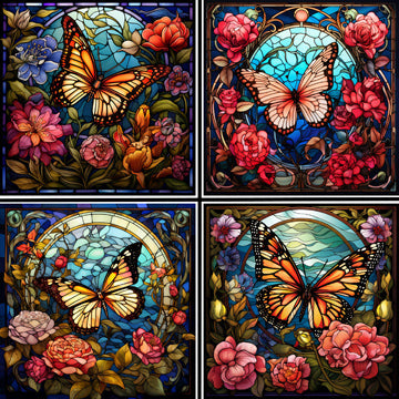 Stained Glass Butterflies Coaster Set - 42157CS